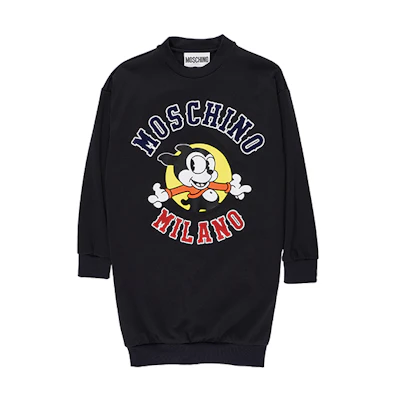 MOSCHINO Cartoon Print Long Sleeve Sweatshirt Dress Black. A0454-0541-3555