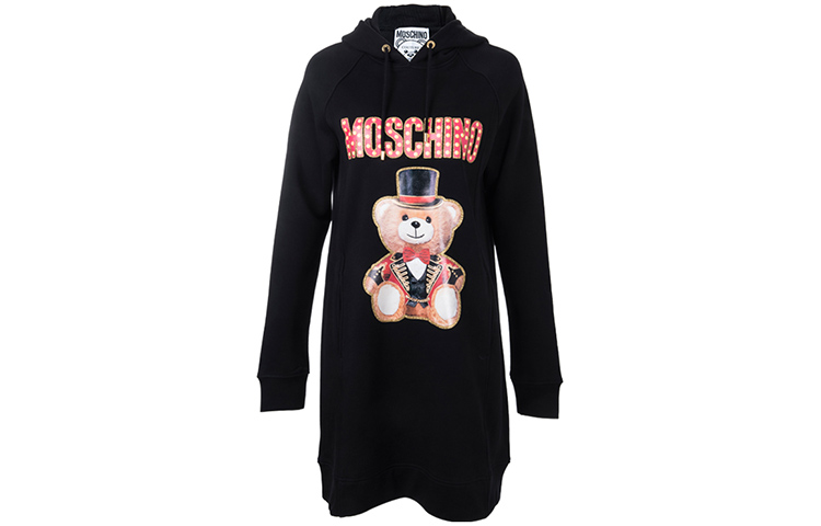 Order MOSCHINO 馬戲團卡通熊印花黑色連帽洋裝。 V0453-0527-3555