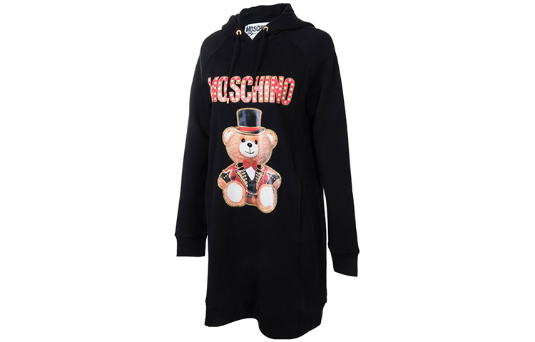 Shop MOSCHINO 馬戲團卡通熊印花黑色連帽洋裝。 V0453-0527-3555