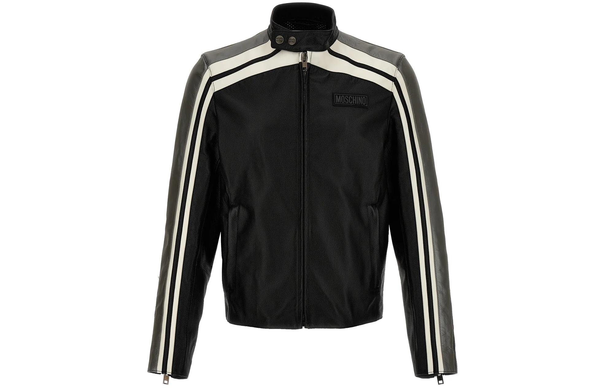 MOSCHINO Colorblock Zip-Up Logo Jacket in Black J3703-2070-1555
