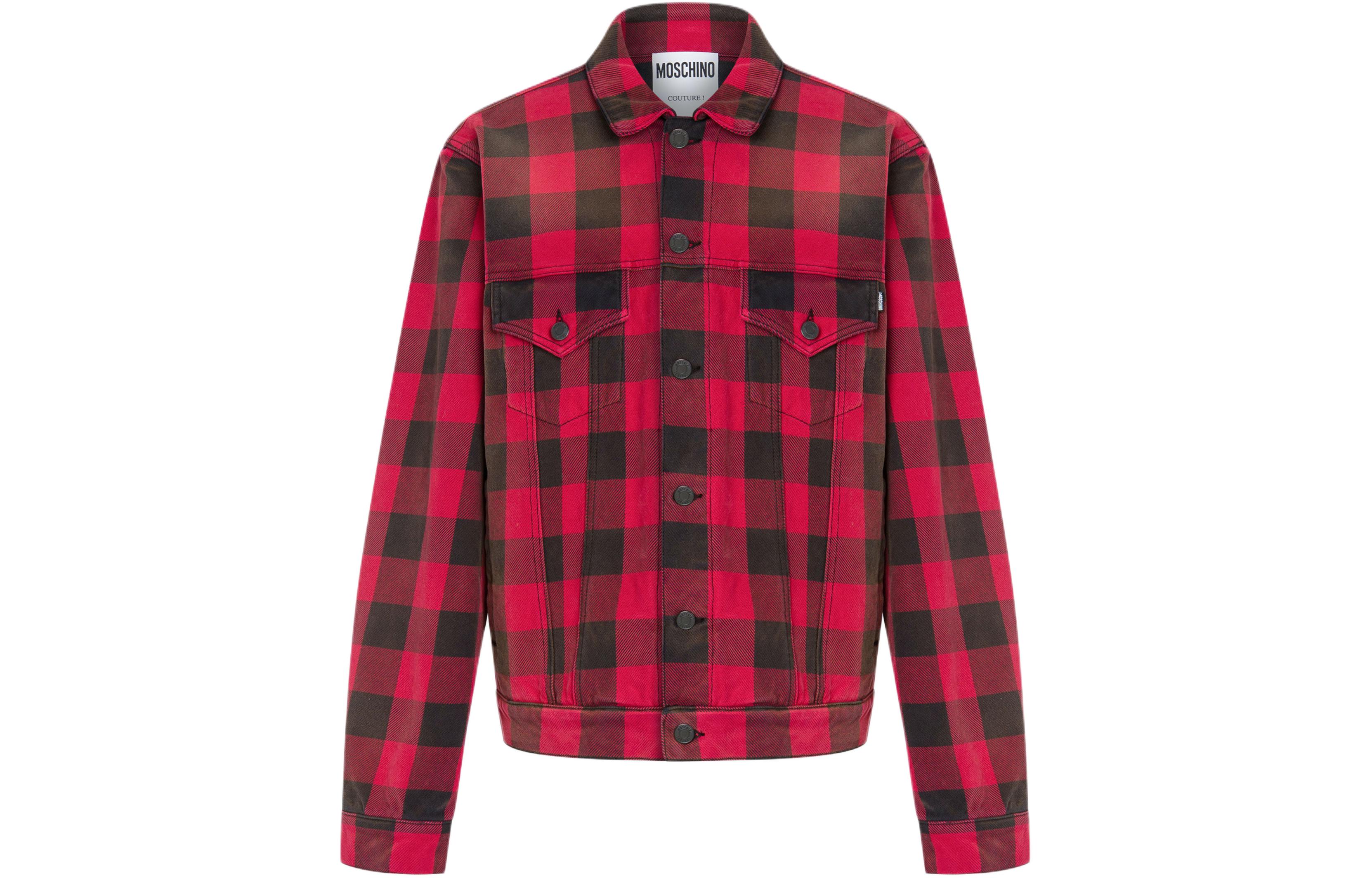 MOSCHINO Cotton Check Jacket Red Single-Breasted Long-Sleeve Coat A0614-7019-1115