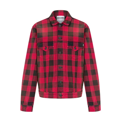 MOSCHINO Cotton Check Jacket Red Single-Breasted Long-Sleeve Coat A0614-7019-1115