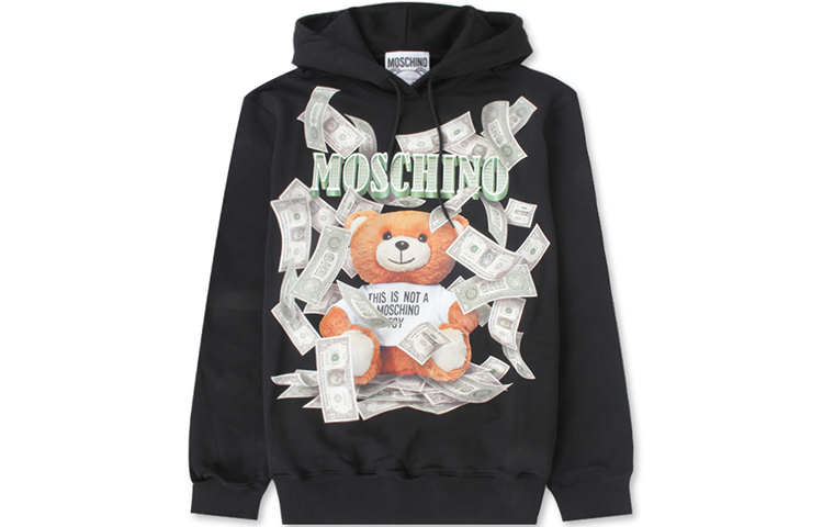 MOSCHINO Dollar Bear Graphic Classic Hoodie Unisex Black D-T1713-5427-3555