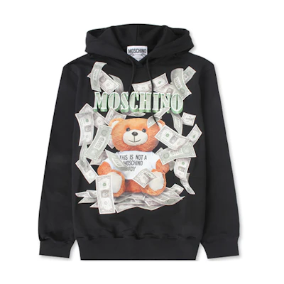 MOSCHINO Dollar Bear Graphic Classic Hoodie Unisex Black D-T1713-5427-3555