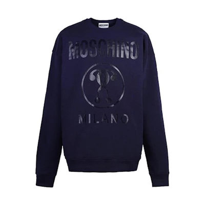 MOSCHINO Double Question Teddy Bear Print Purple Crewneck Sweatshirt - Men’s 1704-2027-0290