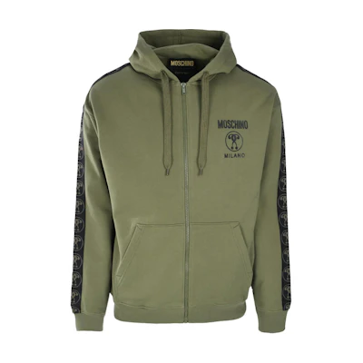 MOSCHINO Embroidered Logo Olive Green Hoodie Jacket for Men A1724-7028-1427