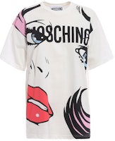 MOSCHINO Face Print Loose Fit Unisex White T-Shirt 3XA0778-9140-3002 MOSCHINO Face Print Loose Fit Unisex White T-Shirt 3XA0778-9140-3002