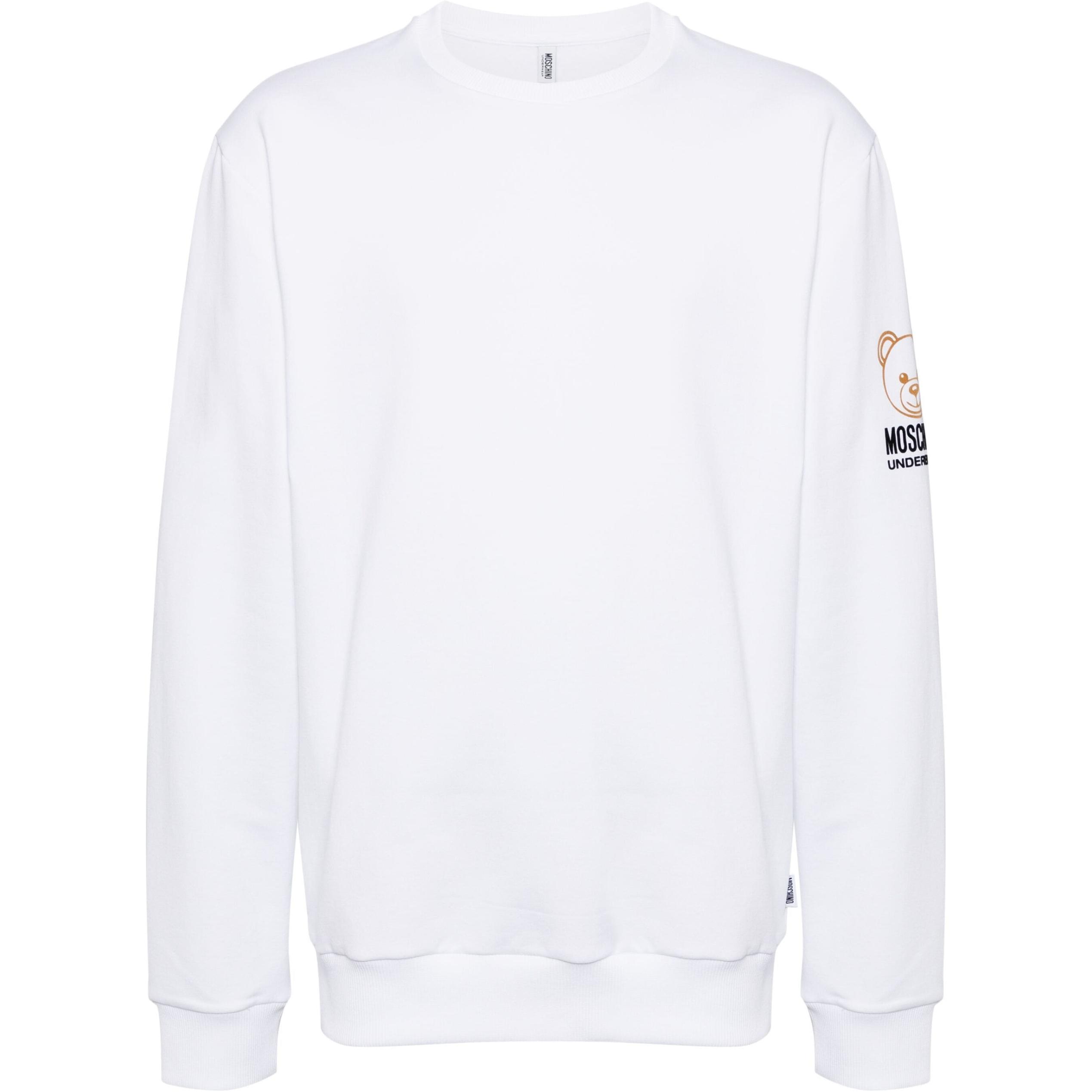 MOSCHINO Flocked Logo Teddy Bear Crewneck Sweatshirt White - A170144240001