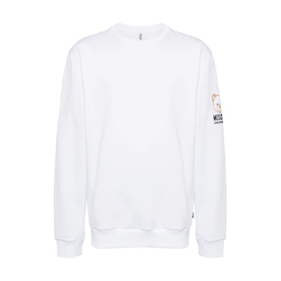 MOSCHINO Flocked Logo Teddy Bear Crewneck Sweatshirt White - A170144240001