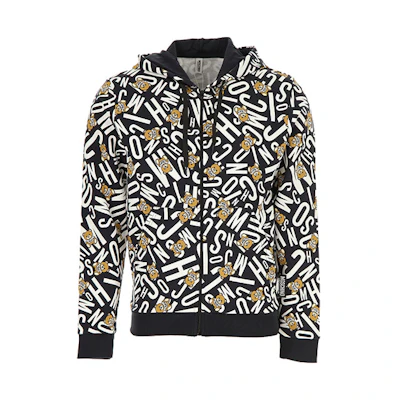 MOSCHINO Full Print Bear Logo Zip Hoodie Jacket Black Edition A1713-8105-1555