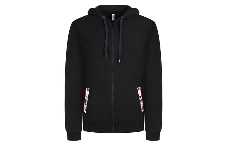 MOSCHINO FW20 Black Cotton Zip-Up Hoodie Jacket with Drawstring 1-V1705-8112-0555