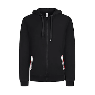 MOSCHINO FW20 Black Cotton Zip-Up Hoodie Jacket with Drawstring 1-V1705-8112-0555