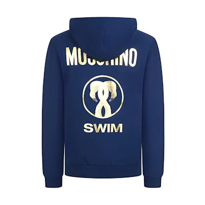 MOSCHINO FW20 Blue Flamingo Gold Foil Cotton Hoodie Jacket 3-A1702-2308-0290