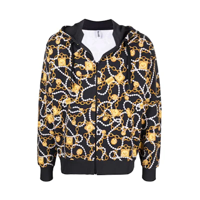 MOSCHINO FW21 Black Full Zip Logo Print Sweatshirt Jacket. A1715-8108-1555
