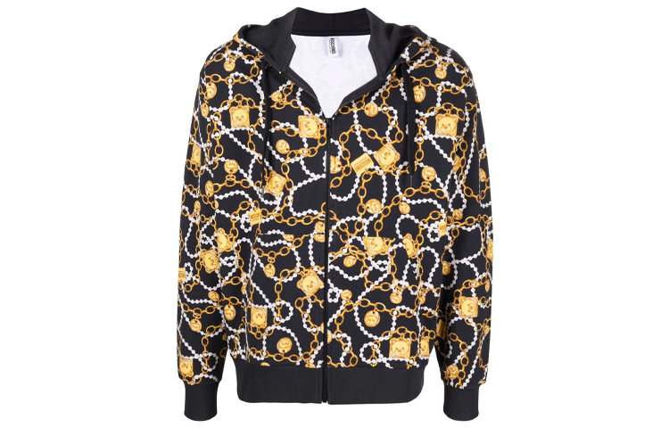 Order モスキーノ FW21 ブラック ロゴプリント フルジップ スウェットシャツ ジャケット A1715-8108-1555