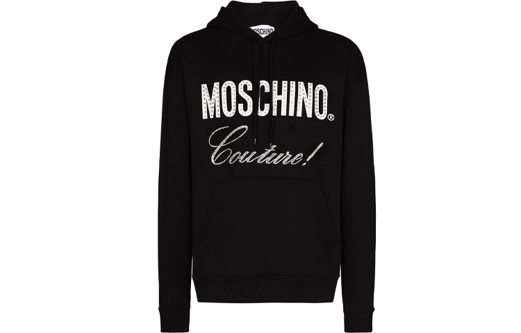 MOSCHINO FW21 Crystal Logo Drawstring Hoodie Black Style A1702-7027-1555