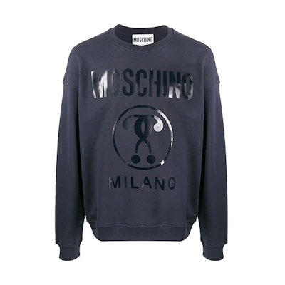 MOSCHINO FW21 Double Question Mark Logo Pullover Sweatshirt Navy Z-A1704-2027-0510