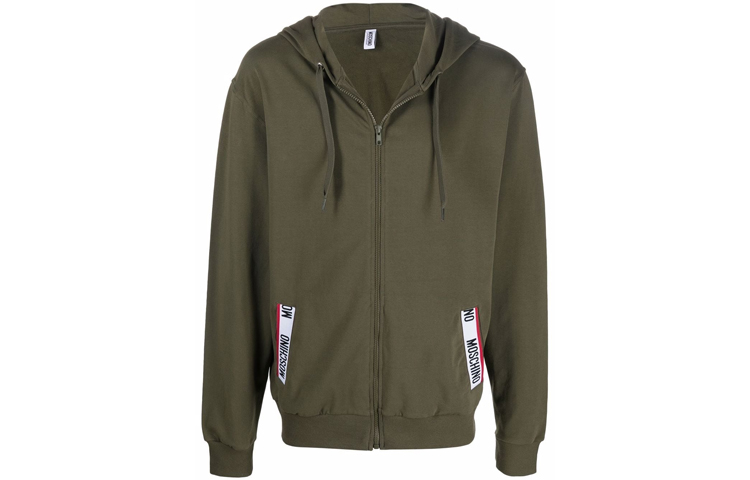 MOSCHINO FW21 Green Logo Tape Zip-Up Hoodie Jacket A17058-1040-430