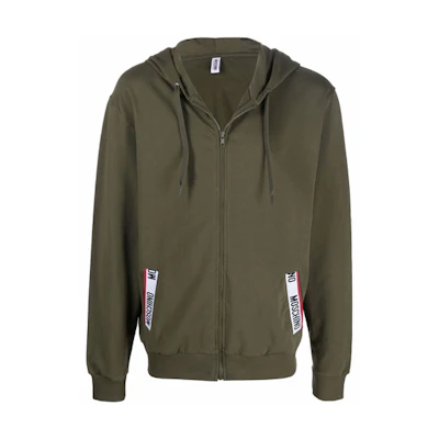 MOSCHINO FW21 Green Logo Tape Zip-Up Hoodie Jacket A17058-1040-430
