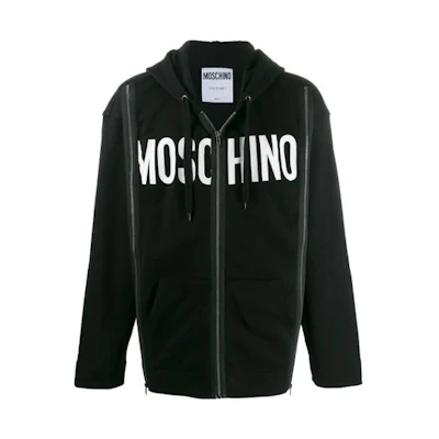 MOSCHINO FW21 Logo Print Zip Hoodie Jacket Black J1719-2027-1555
