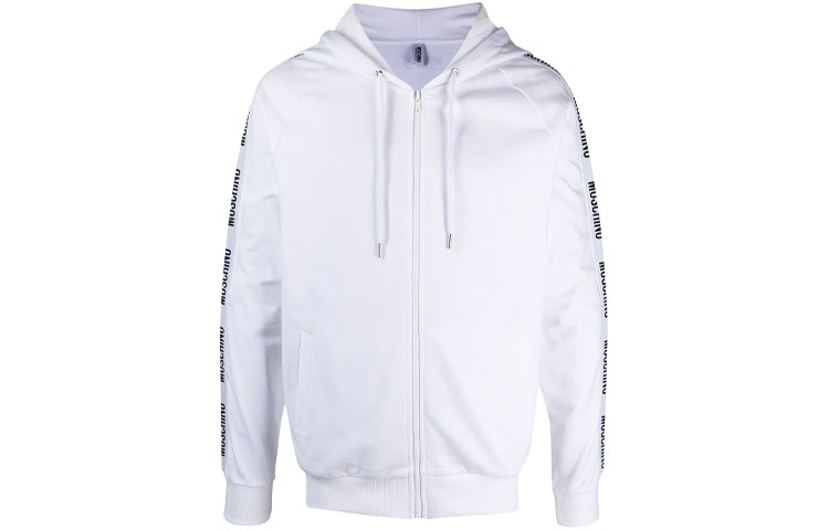 MOSCHINO FW21 Logo Tape Zip Hoodie Jacket White - Long Sleeve Outdoor Wear V1707-8120-0001