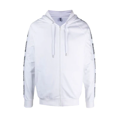 MOSCHINO FW21 Logo Tape Zip Hoodie Jacket White - Long Sleeve Outdoor Wear V1707-8120-0001