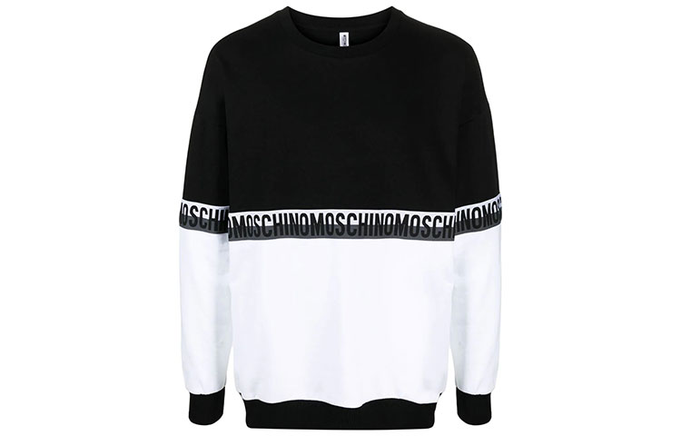 MOSCHINO FW21 Logo Trim Colorblock Crewneck Sweatshirt Black/White Men A171-6812-01555