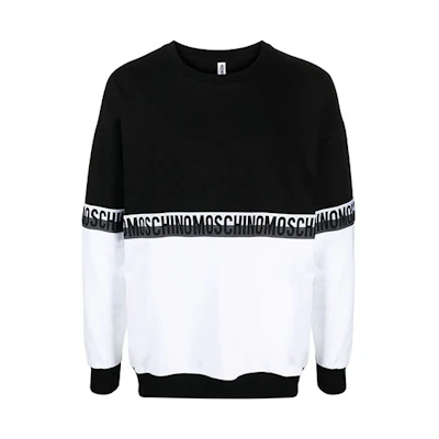 MOSCHINO FW21 Logo Trim Colorblock Crewneck Sweatshirt Black/White Men A171-6812-01555