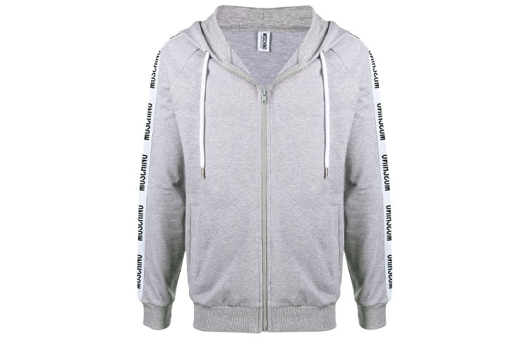 MOSCHINO FW21 Logo Trim Zip Hoodie Jacket Gray V1707-8120-1485