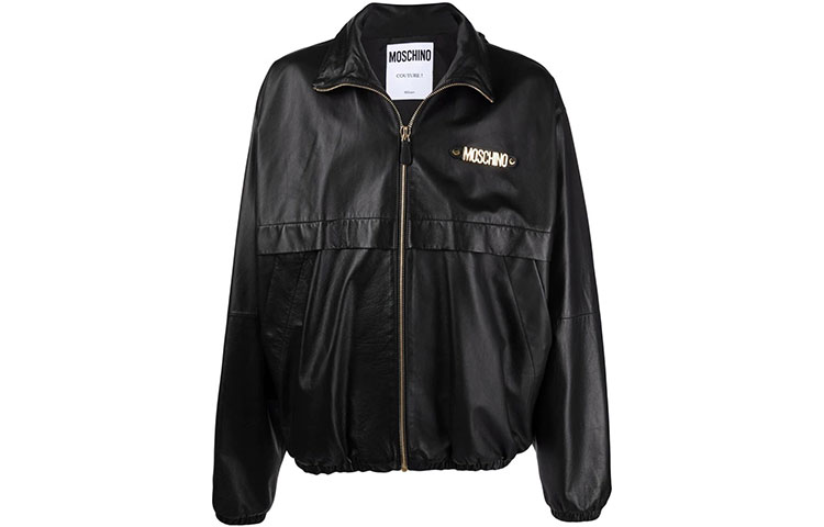 MOSCHINO FW21 Logo Zip Leather Jacket Black Menswear J3705-5271-0555