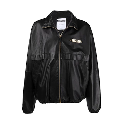 MOSCHINO FW21 Logo Zip Leather Jacket Black Menswear J3705-5271-0555