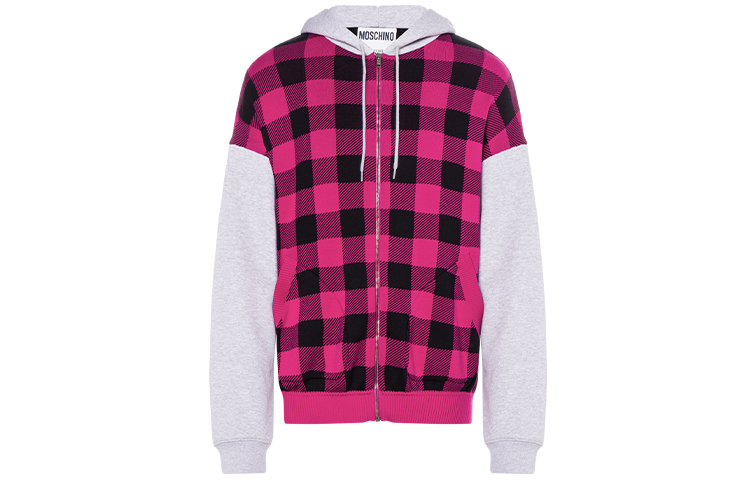MOSCHINO FW21 Plaid Loose Fit Zip Hoodie Jacket Pink - MCP202A0917-7002