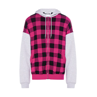 MOSCHINO FW21 Plaid Loose Fit Zip Hoodie Jacket Pink - MCP202A0917-7002
