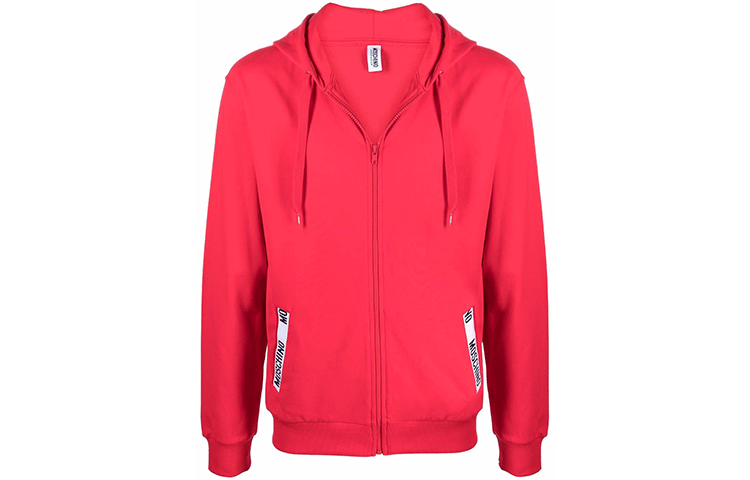 MOSCHINO FW21 Red Printed Logo Zip-Up Sweatshirt Jacket A1705-8104-0113
