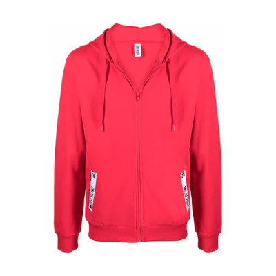 MOSCHINO FW21 Red Printed Logo Zip-Up Sweatshirt Jacket A1705-8104-0113