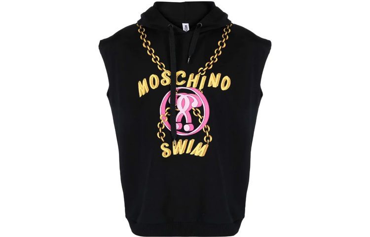 MOSCHINO FW21 Sleeveless Hoodie with Logo Print Black A1703-2804-0555