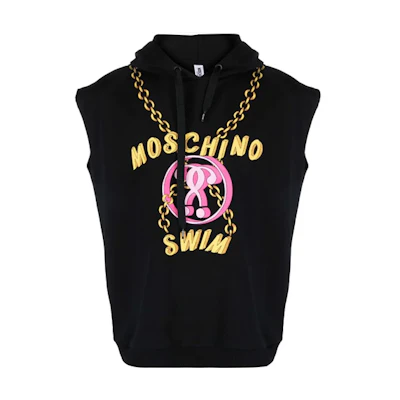 MOSCHINO FW21 Sleeveless Hoodie with Logo Print Black A1703-2804-0555