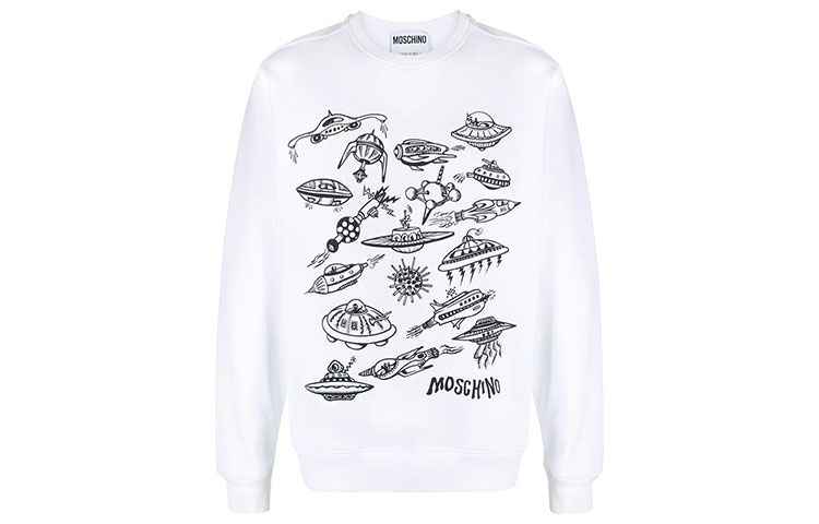 MOSCHINO FW21 Space Print Pullover Sweatshirt Men’s White A172-1202-71001