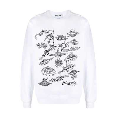 MOSCHINO FW21 Space Print Pullover Sweatshirt Men’s White A172-1202-71001