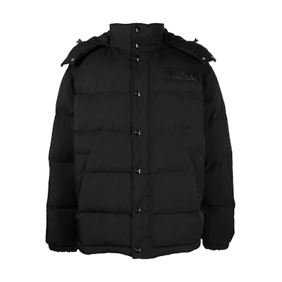 MOSCHINO FW22 Black Hoodie Jacket with Solid Logo Patch Design. A0611-5215-1555
