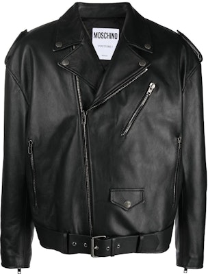 MOSCHINO FW22 黑色字母印花拉链口袋皮夹克. J3704-7070-1555 Order MOSCHINO FW22 黑色字母印花拉链口袋皮夹克. J3704-7070-1555