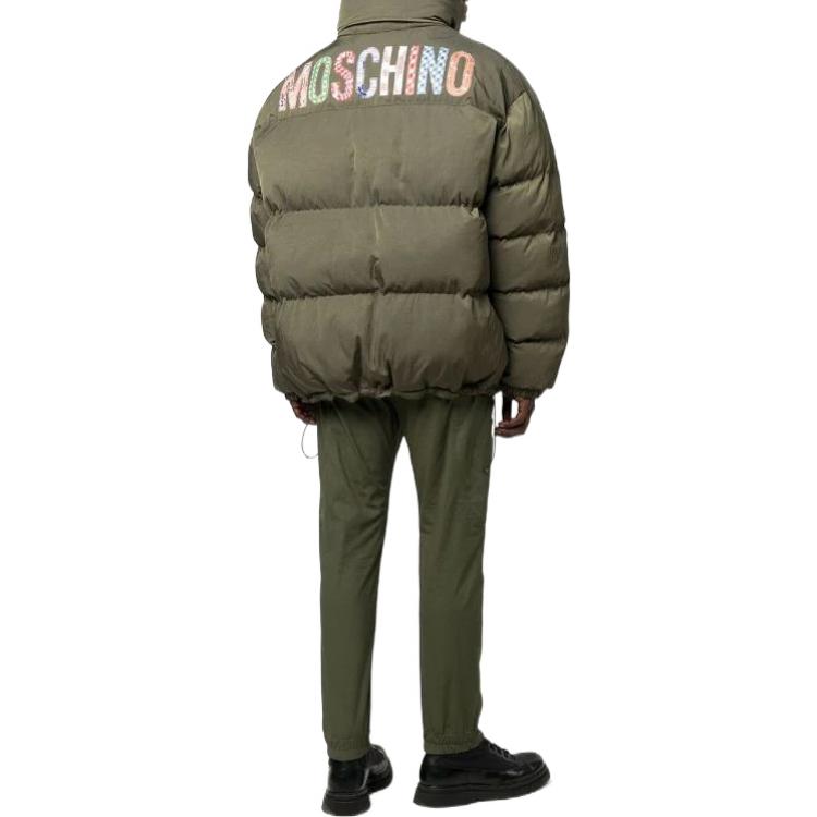 Shop MOSCHINO 2022秋冬 绿色拉链夹克 彩色徽标后背设计 A0628-7015-1443