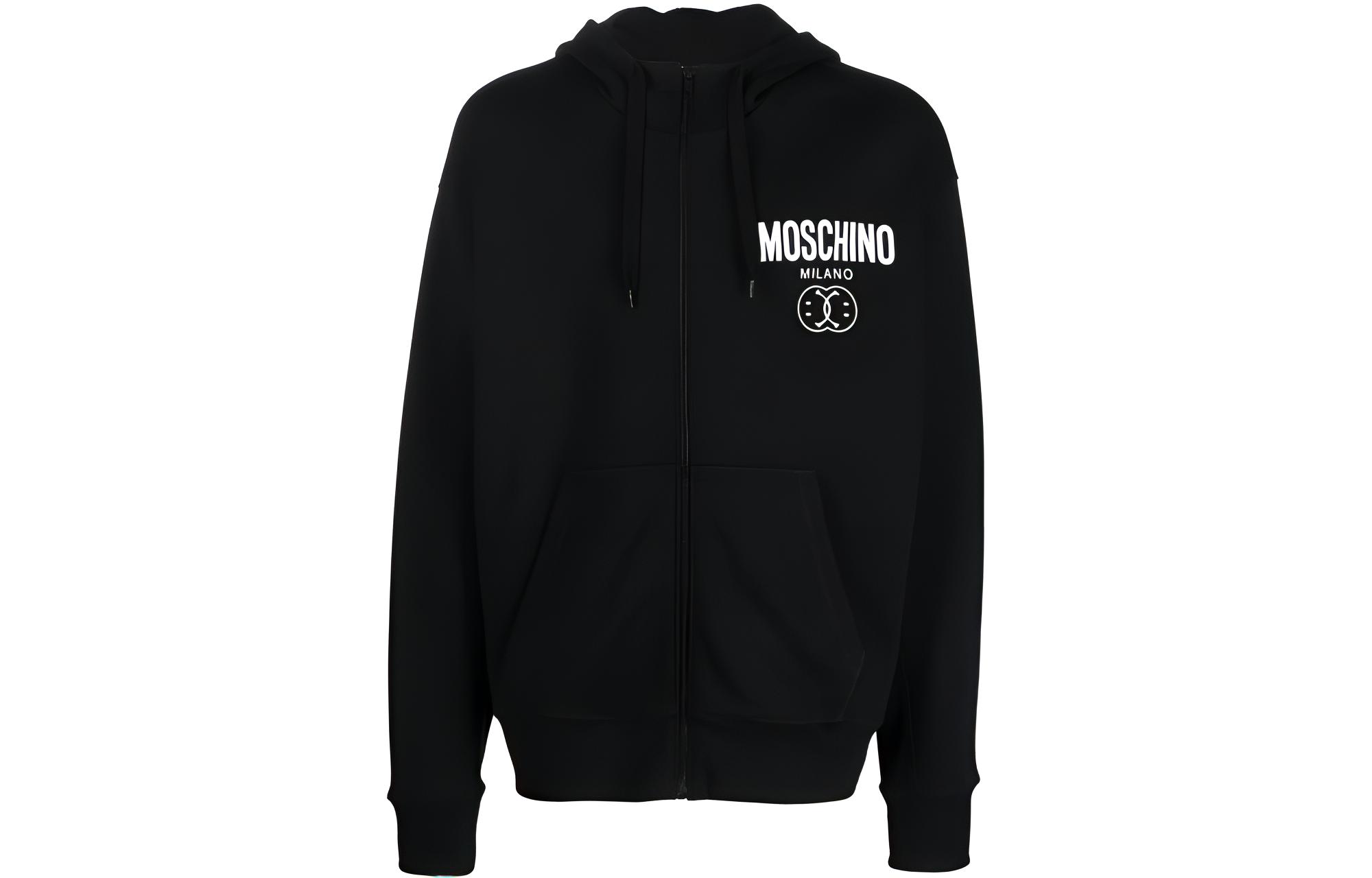 MOSCHINO FW22  Logo Print Black Hoodie Zip-Up Sweatshirt. J1708-2028-0555