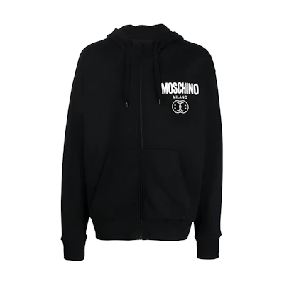 MOSCHINO FW22 Logo Print Black Hoodie Zip-Up Sweatshirt. J1708-2028-0555