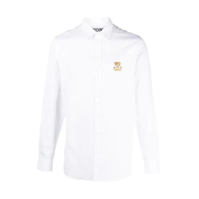 MOSCHINO FW22 White Long-Sleeve Shirt with Bear Print Design. V0221-7035-1001