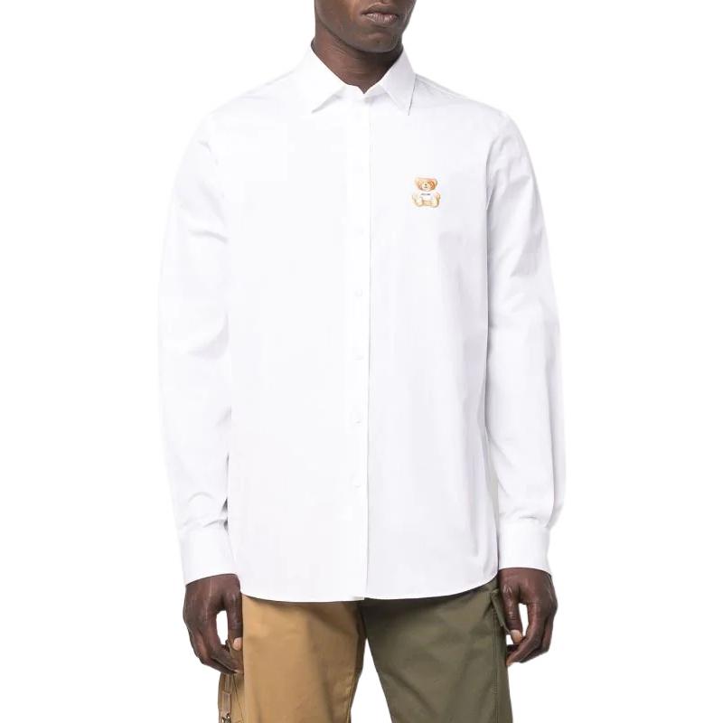 Lookbook MOSCHINO FW22 Kemeja Putih Lengan Panjang dengan Desain Cetak Beruang. V0221-7035-1001