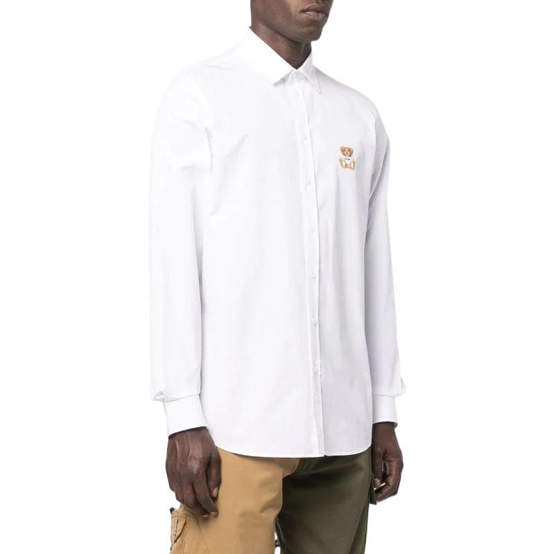 Purchase MOSCHINO FW22 Kemeja Putih Lengan Panjang dengan Desain Cetak Beruang. V0221-7035-1001