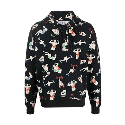 MOSCHINO FW22 All-Over Print Hoodie Black Long Sleeve Pullover A1713-8114-1555