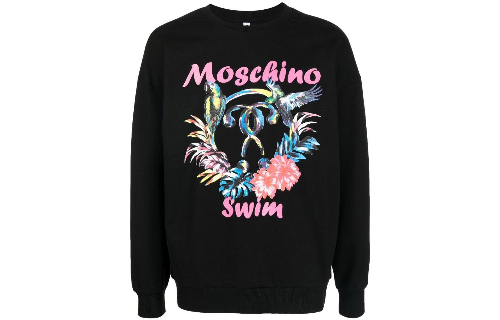 MOSCHINO FW22 Black Crewneck Sweatshirt with Logo Print for Men A1703-2321-0555