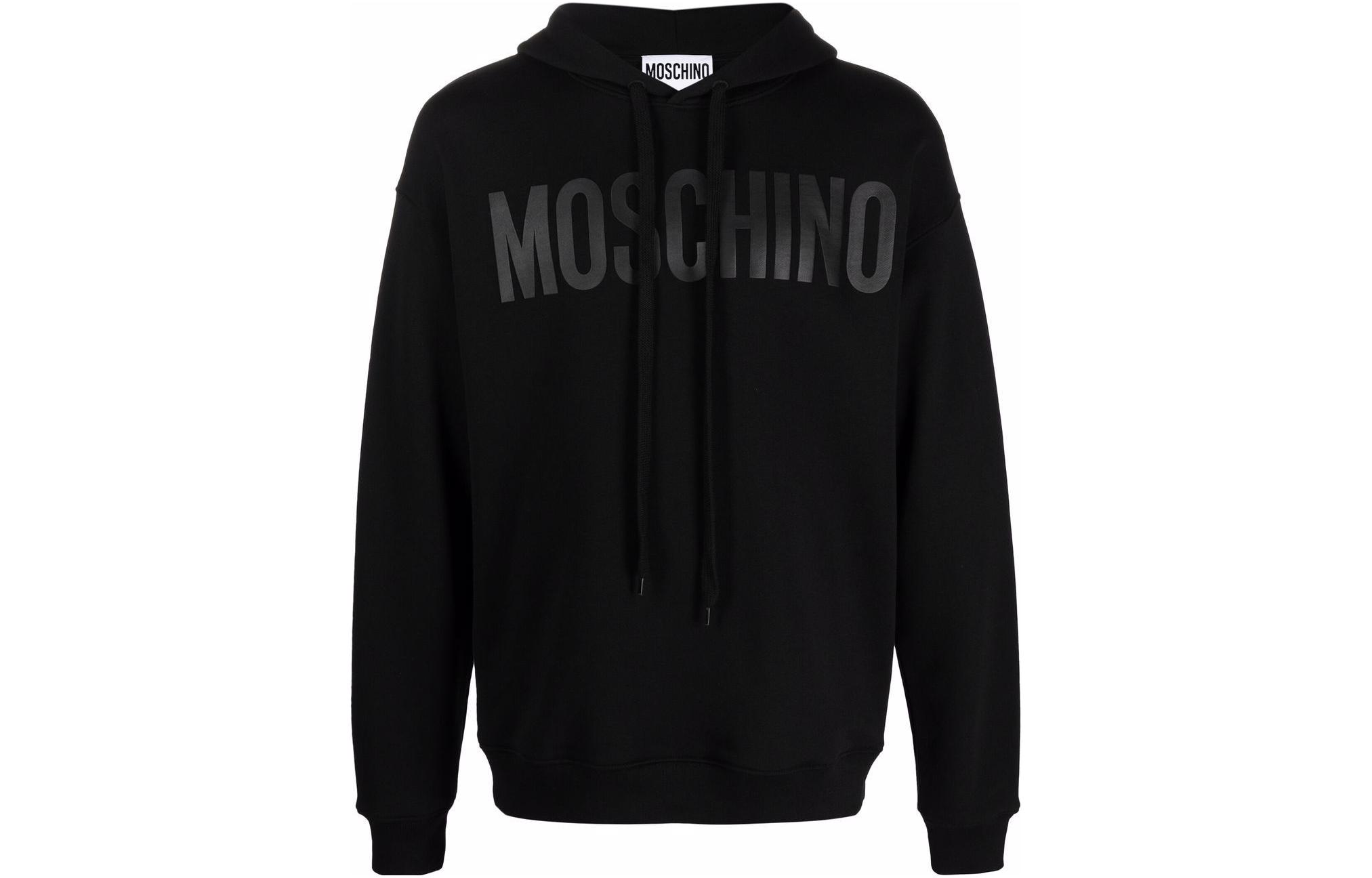 MOSCHINO FW22 Black Hoodie with Plain Logo Patch Design J1722-2028-0555